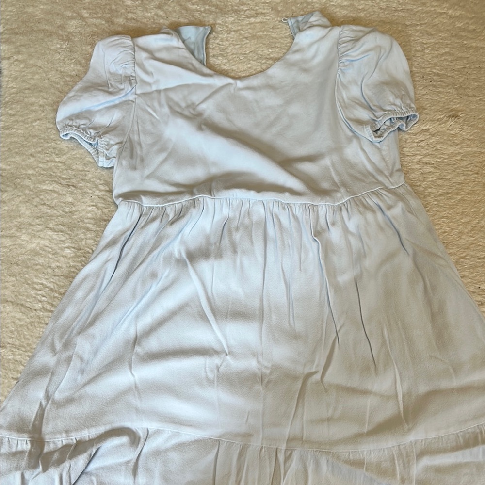 Blue Babydoll Midi Dress with Peter Pan Collar